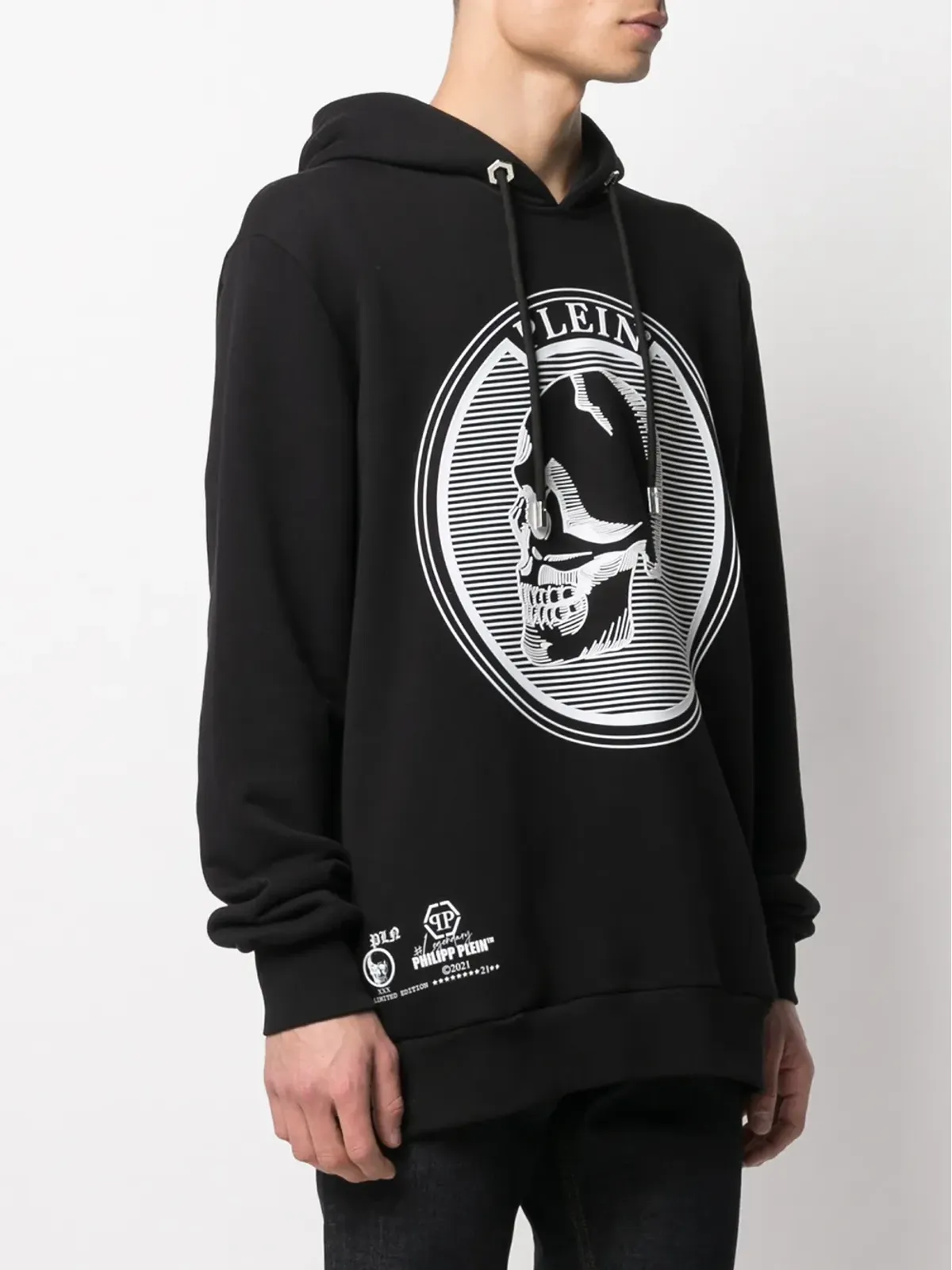 Philipp Plein アウトラインスカル フード付きロング丈スウェットシャツ - 画像3