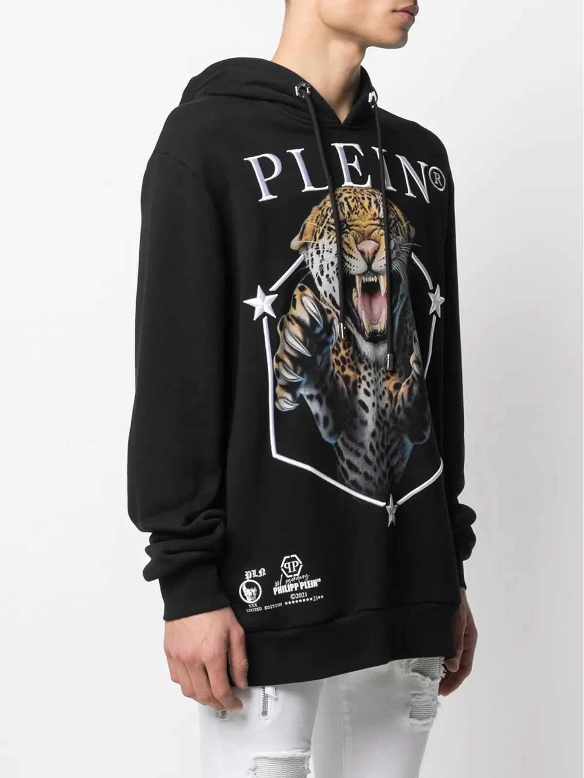 Philipp Plein タイガープリント長袖フーディー - ブラック - 画像3