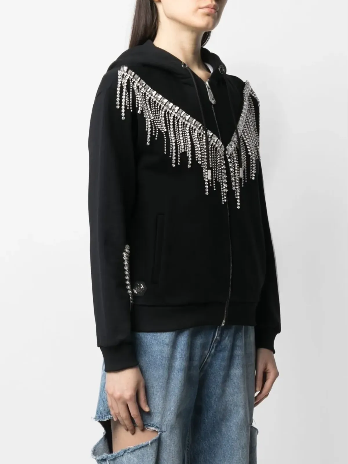 Philipp Plein クリスタルフリンジフード付きジップアップ - 画像3