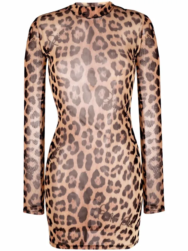Philipp Plein Philipp Plein レオパード柄モックネックドレスの商品画像