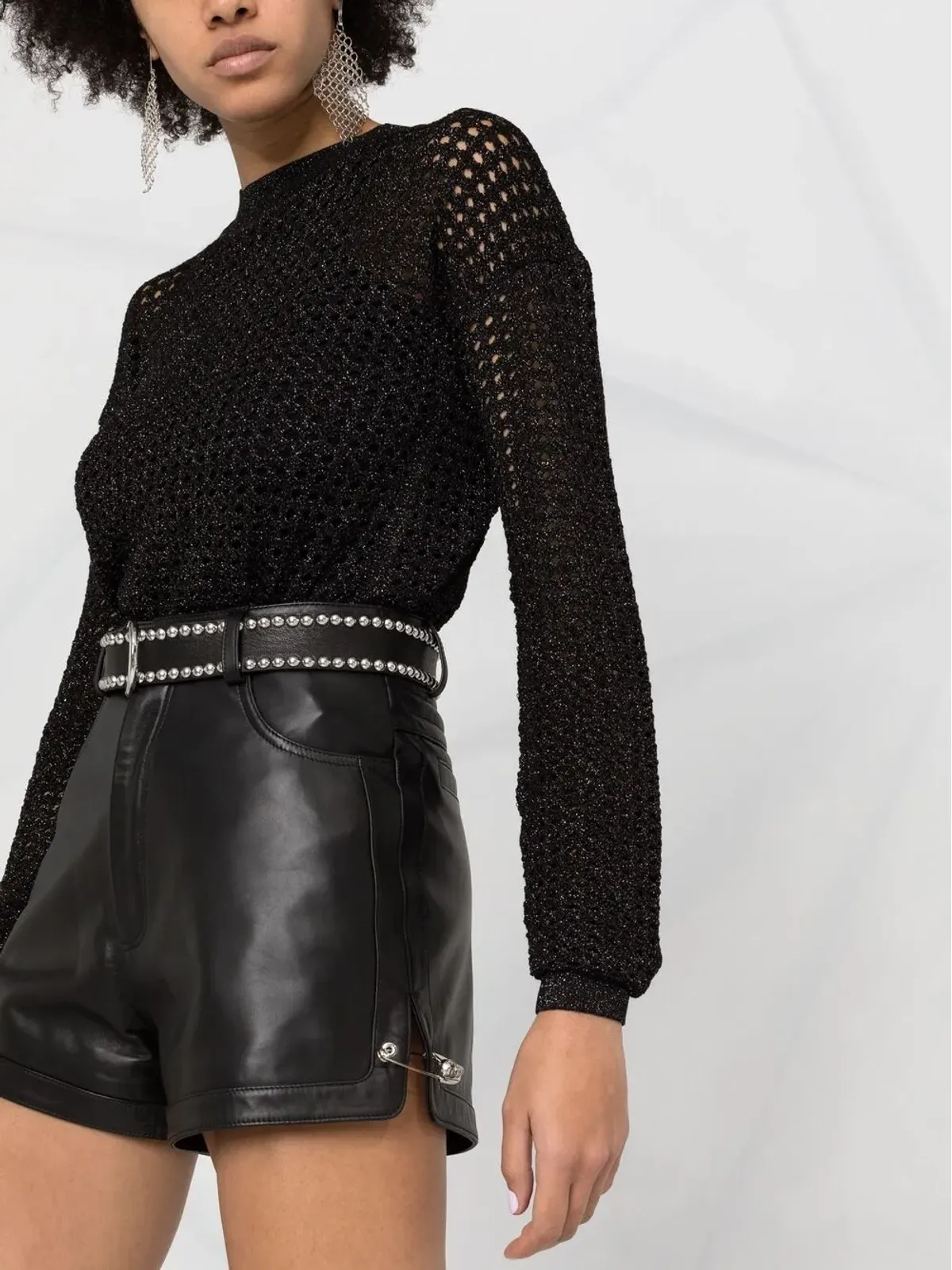 Philipp Plein ピン付きレザーショーツ - 画像5