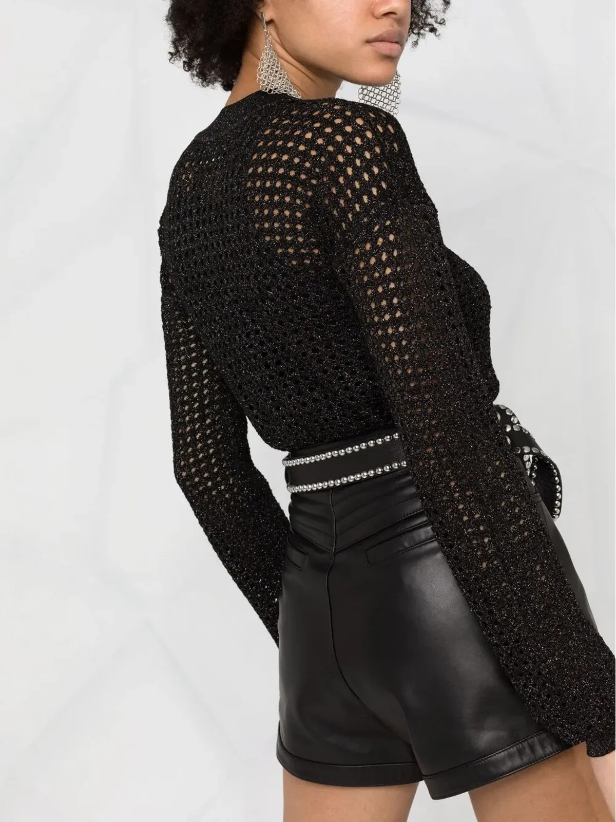 Philipp Plein ピン付きレザーショーツ - 画像3