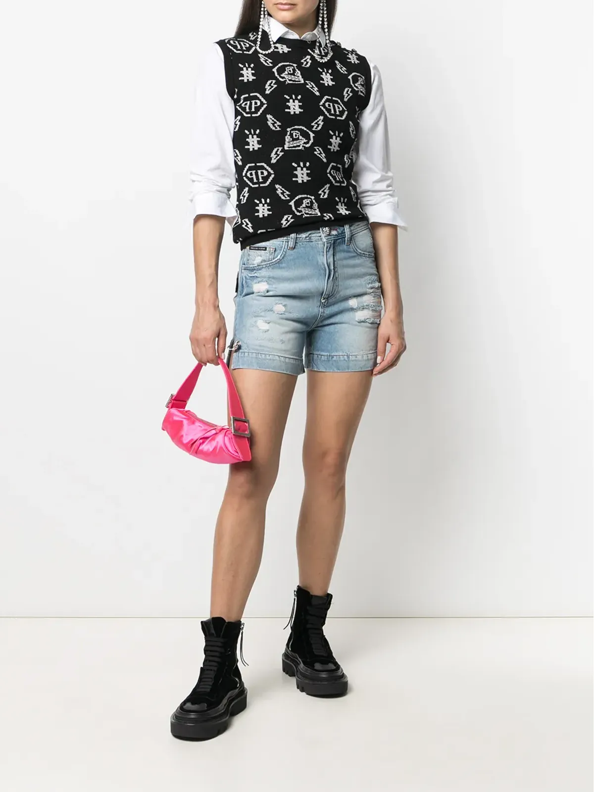 Philipp Plein アイコニック ピンズ デニムショーツ - 画像2