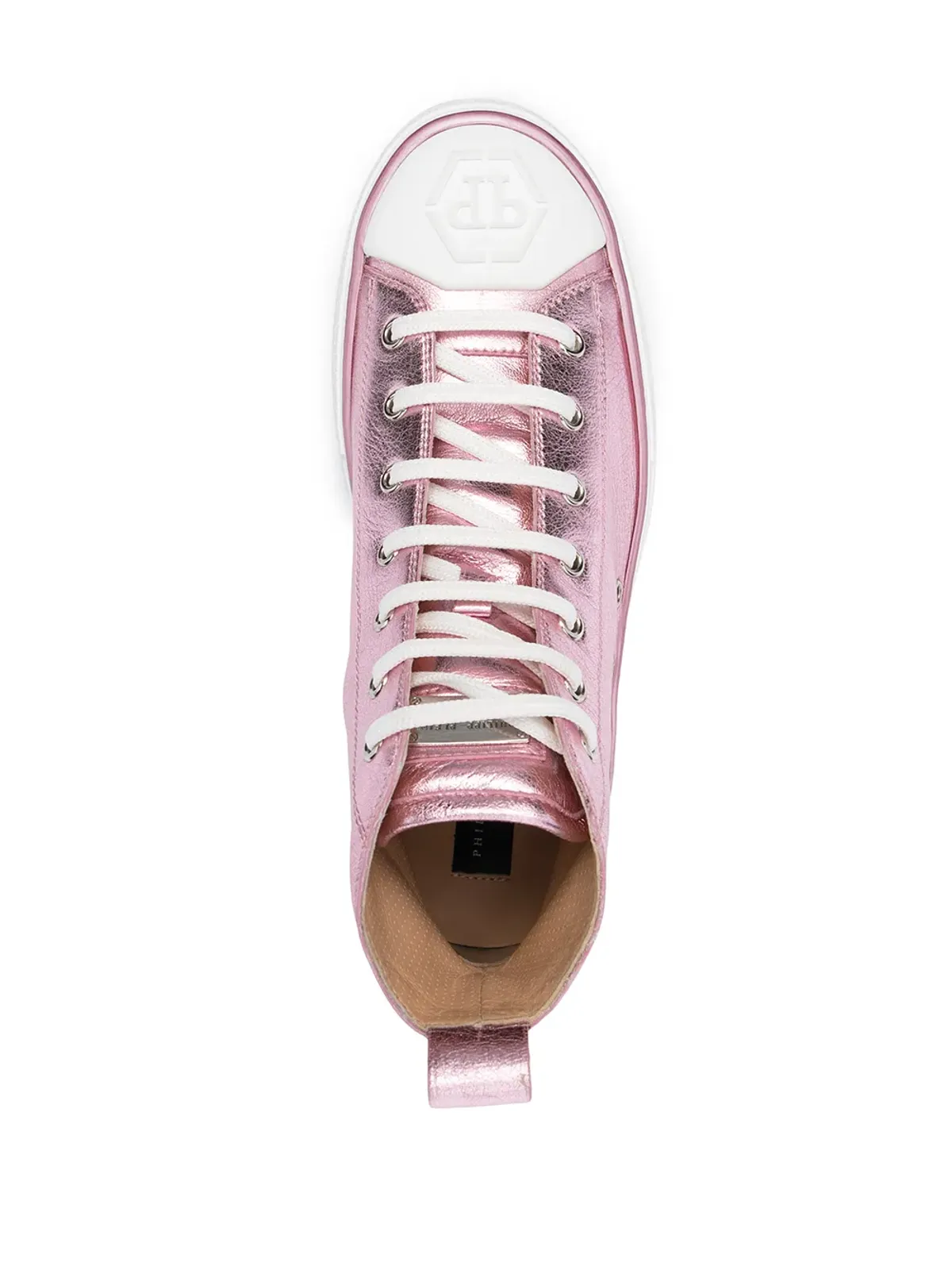 Philipp Plein Megastar ラミネーテッド ハイカットスニーカー ピンク - 画像4