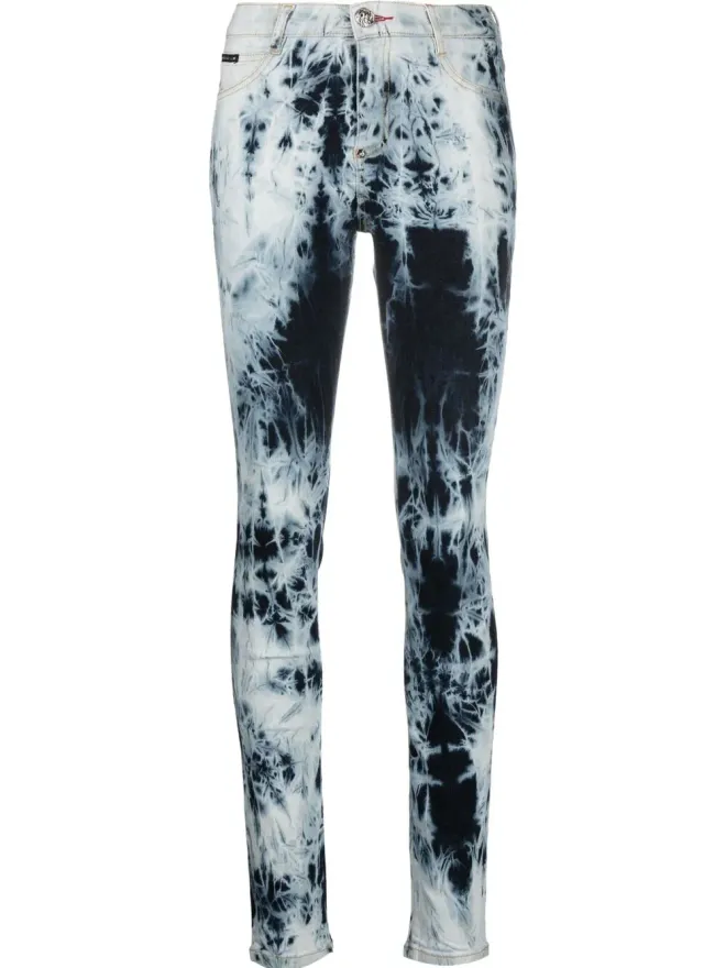 Philipp Plein Philipp Plein ハイウエスト アシッドウォッシュ ジェギングス ブルーの商品画像