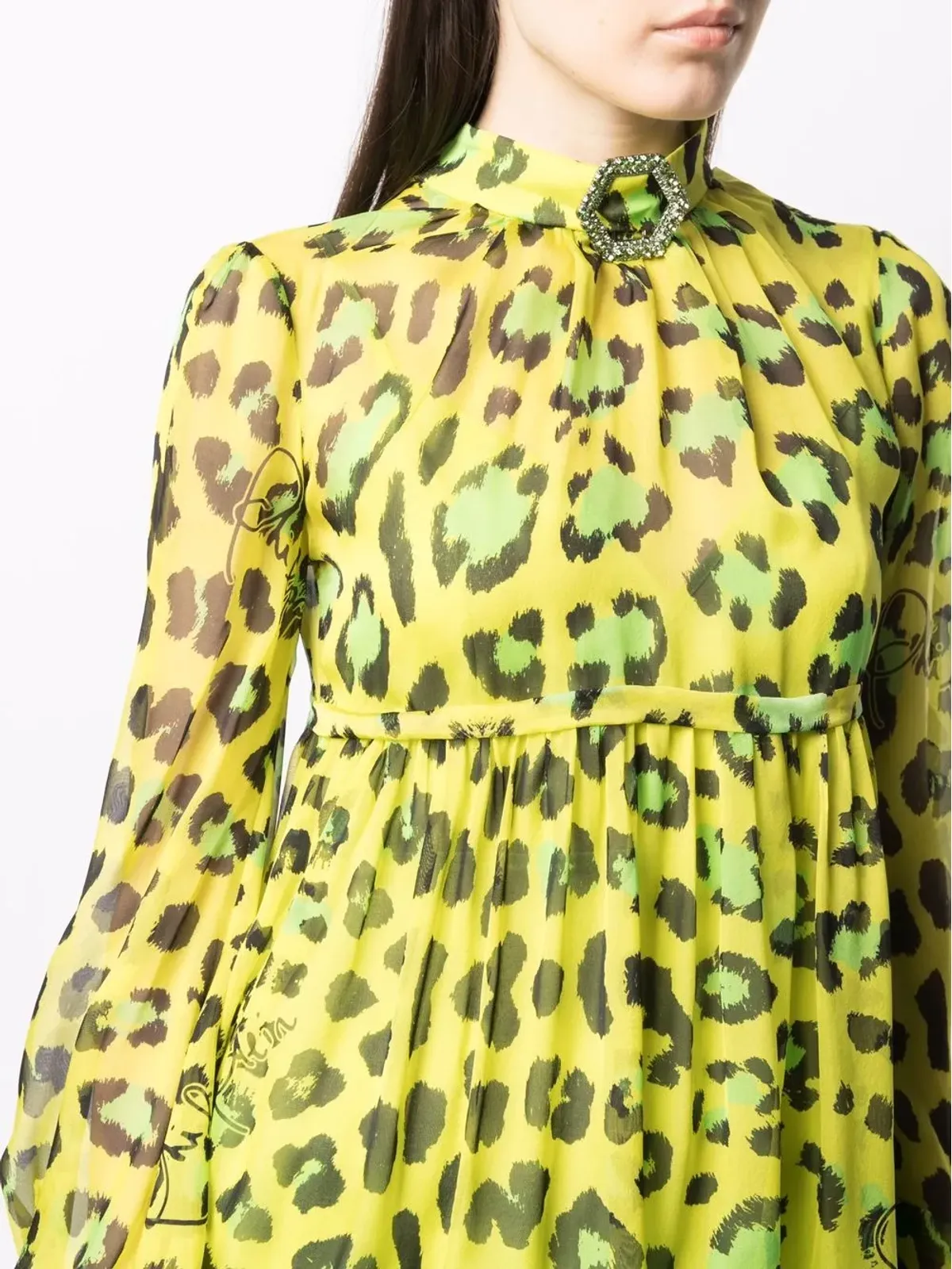 Philipp Plein ヒョウ柄シルクドレス グリーン - 画像5