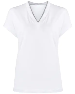 Brunello Cucinelli シルバートリム Vネック Tシャツ - サムネイル1