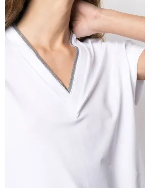 Brunello Cucinelli シルバートリム Vネック Tシャツ - サムネイル5