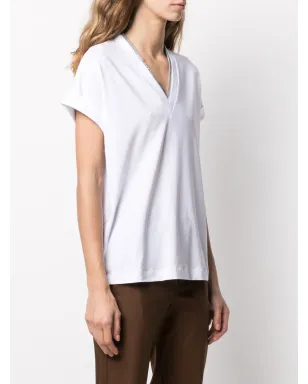 Brunello Cucinelli シルバートリム Vネック Tシャツ - サムネイル3