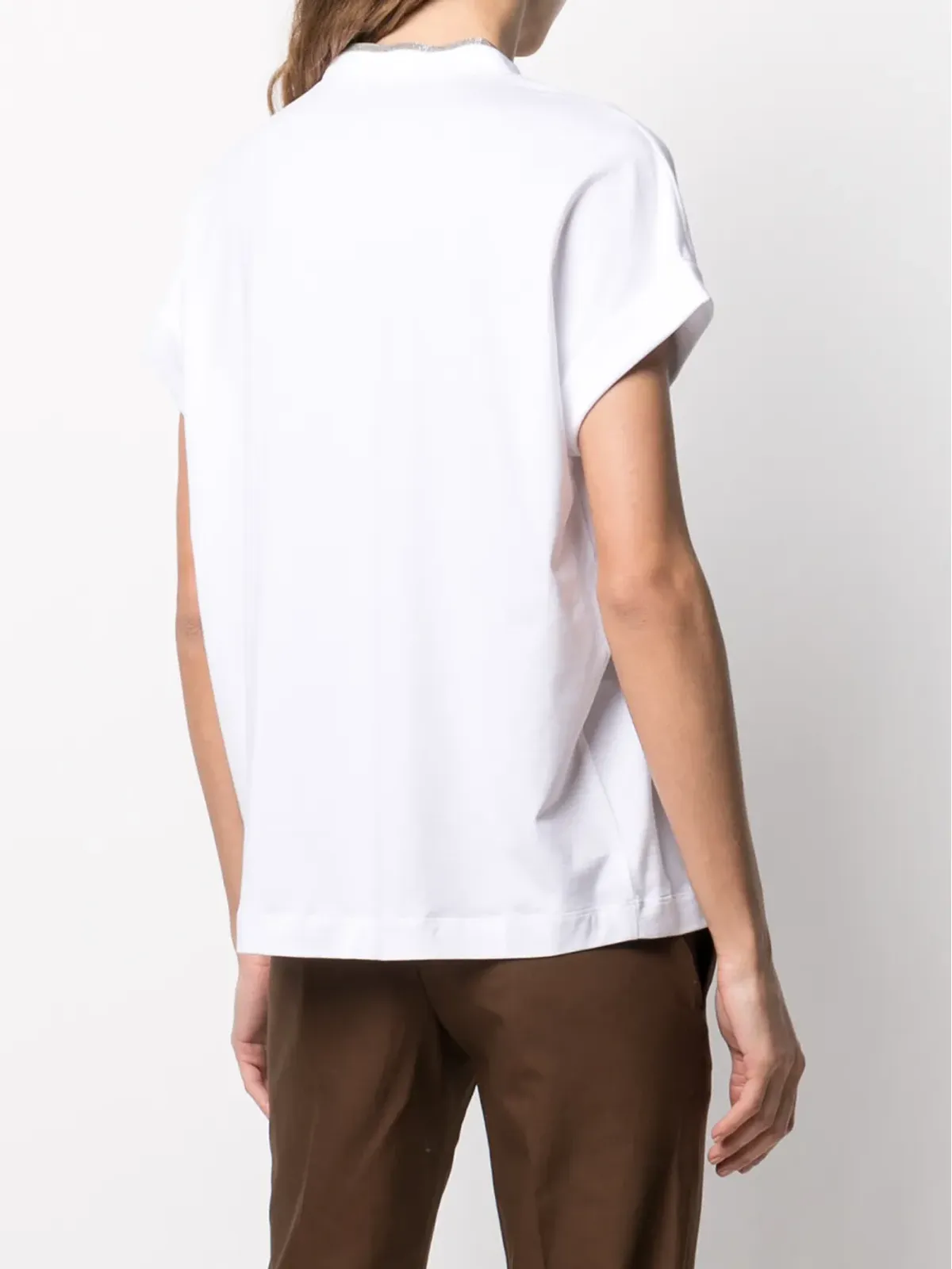 Brunello Cucinelli シルバートリム Vネック Tシャツ - 画像4