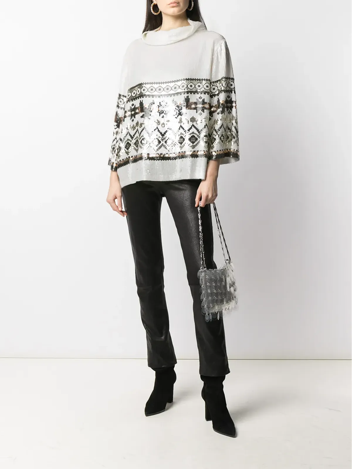 Alberta Ferretti パターン入りスパンコールジャンパー（ホワイト） - 画像2