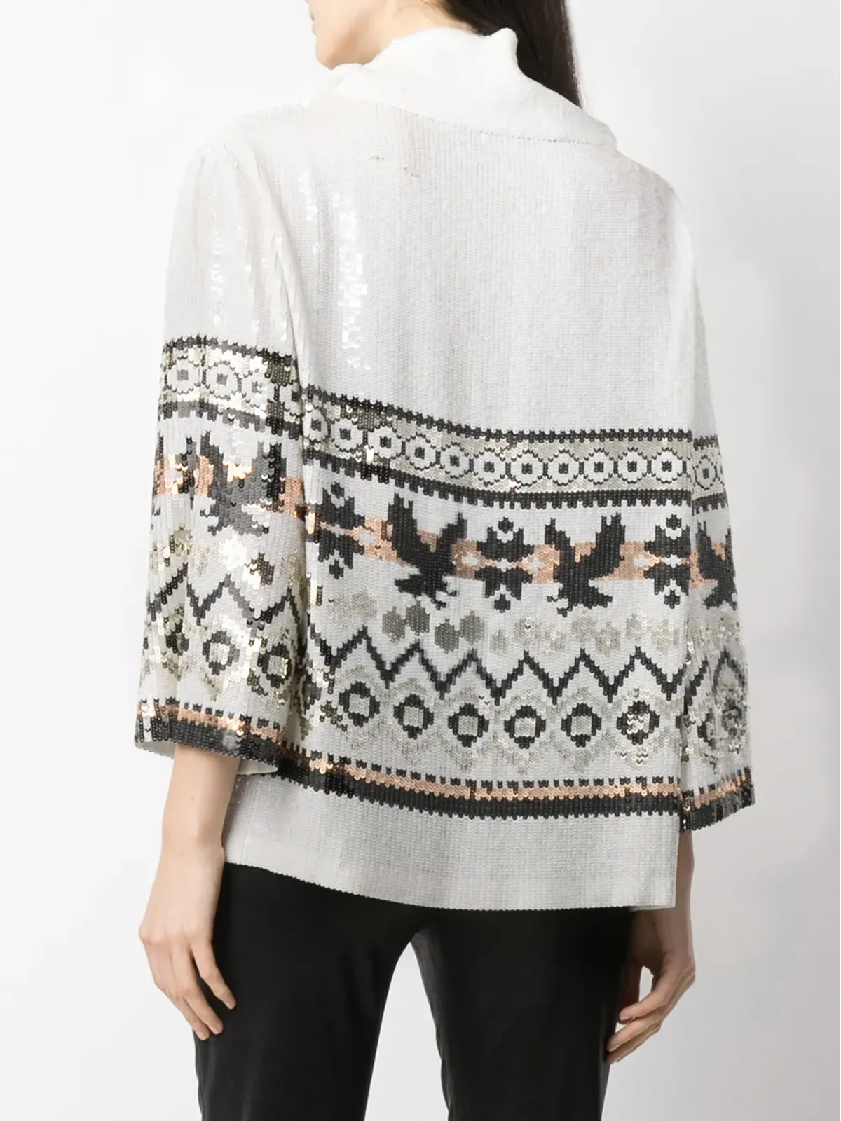 Alberta Ferretti パターン入りスパンコールジャンパー（ホワイト） - 画像4
