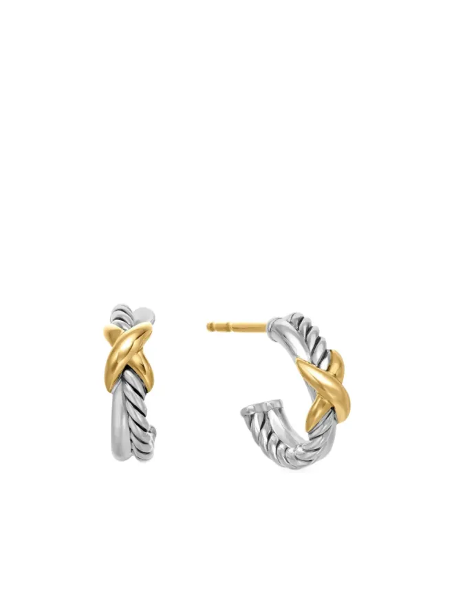 David Yurman David Yurman 18金イエローゴールドとスターリングシルバーのペティットXフープピアスの商品画像