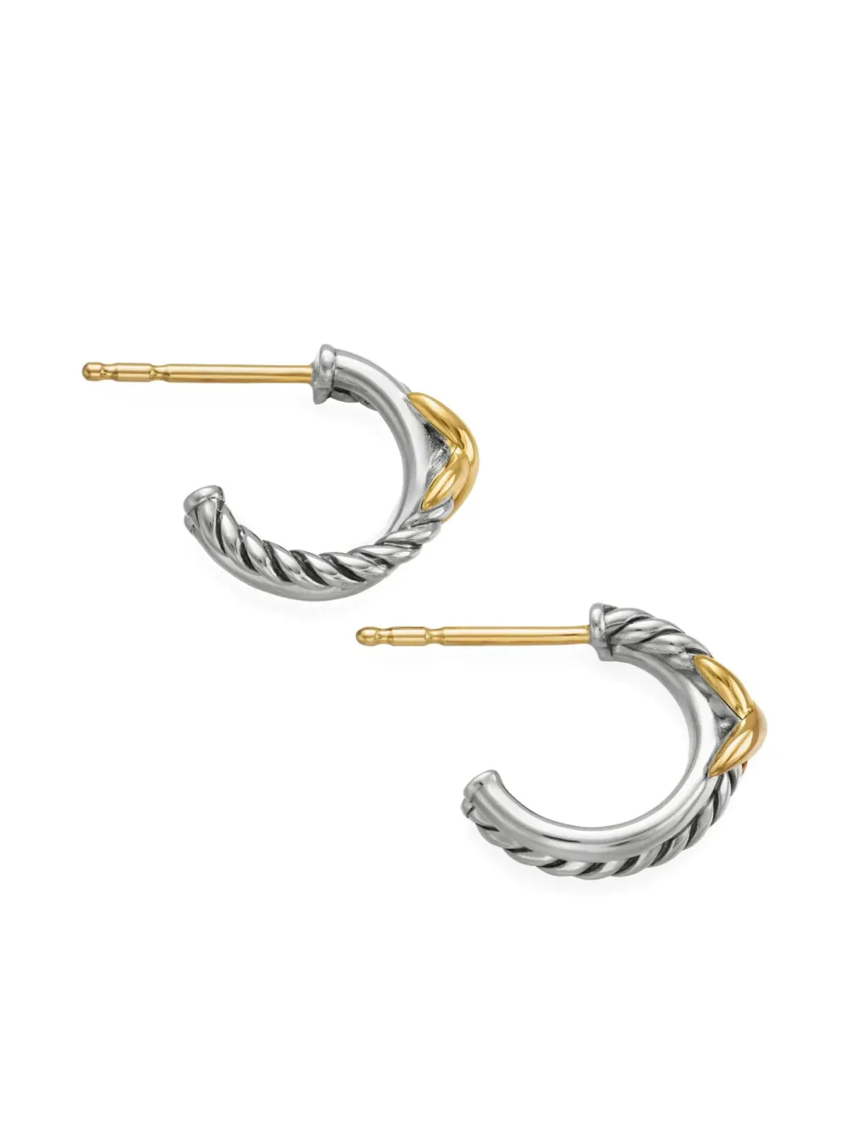 David Yurman 18金イエローゴールドとスターリングシルバーのペティットXフープピアス - 画像5
