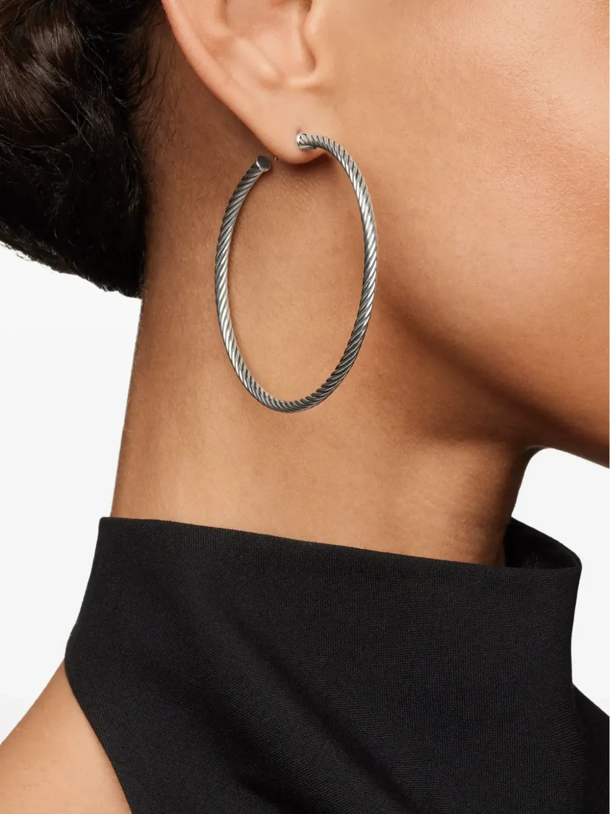 David Yurman スターリングシルバー Sculpted Cable フープピアス - 画像3