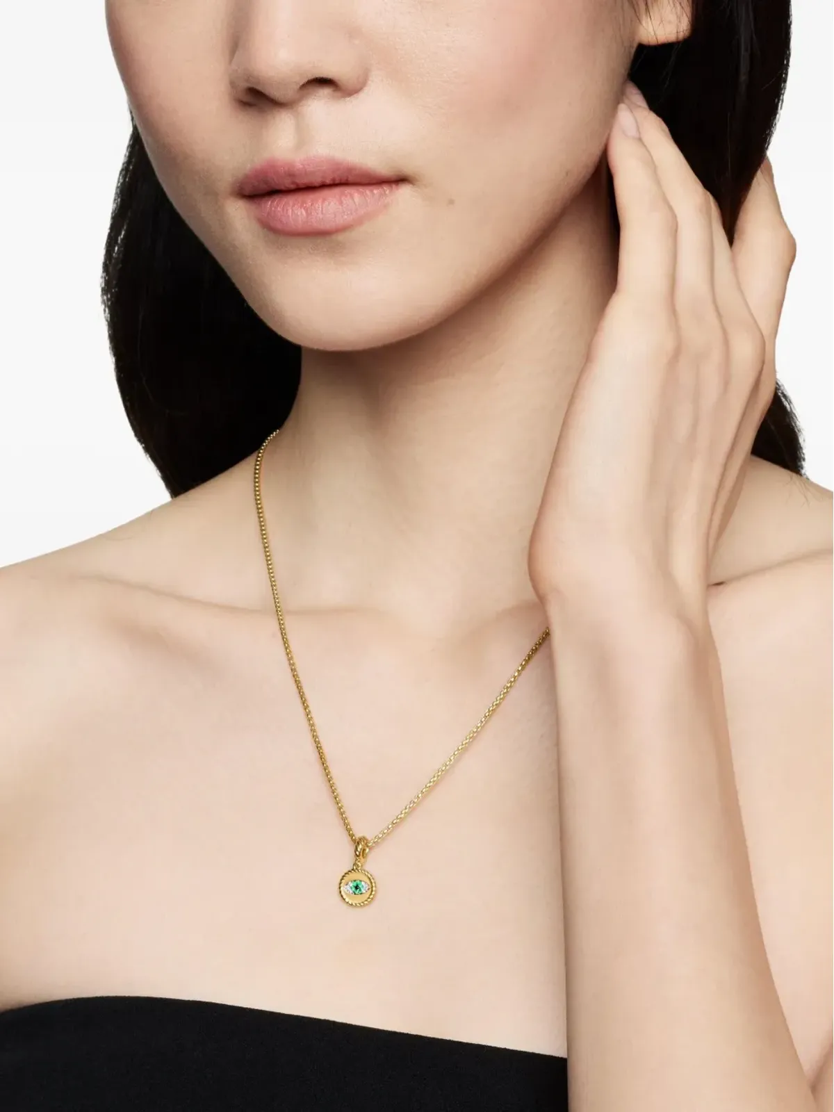 David Yurman 18K イエローゴールド イービルアイ エメラルド＆ダイヤモンド アミュレット ペンダント - 画像3