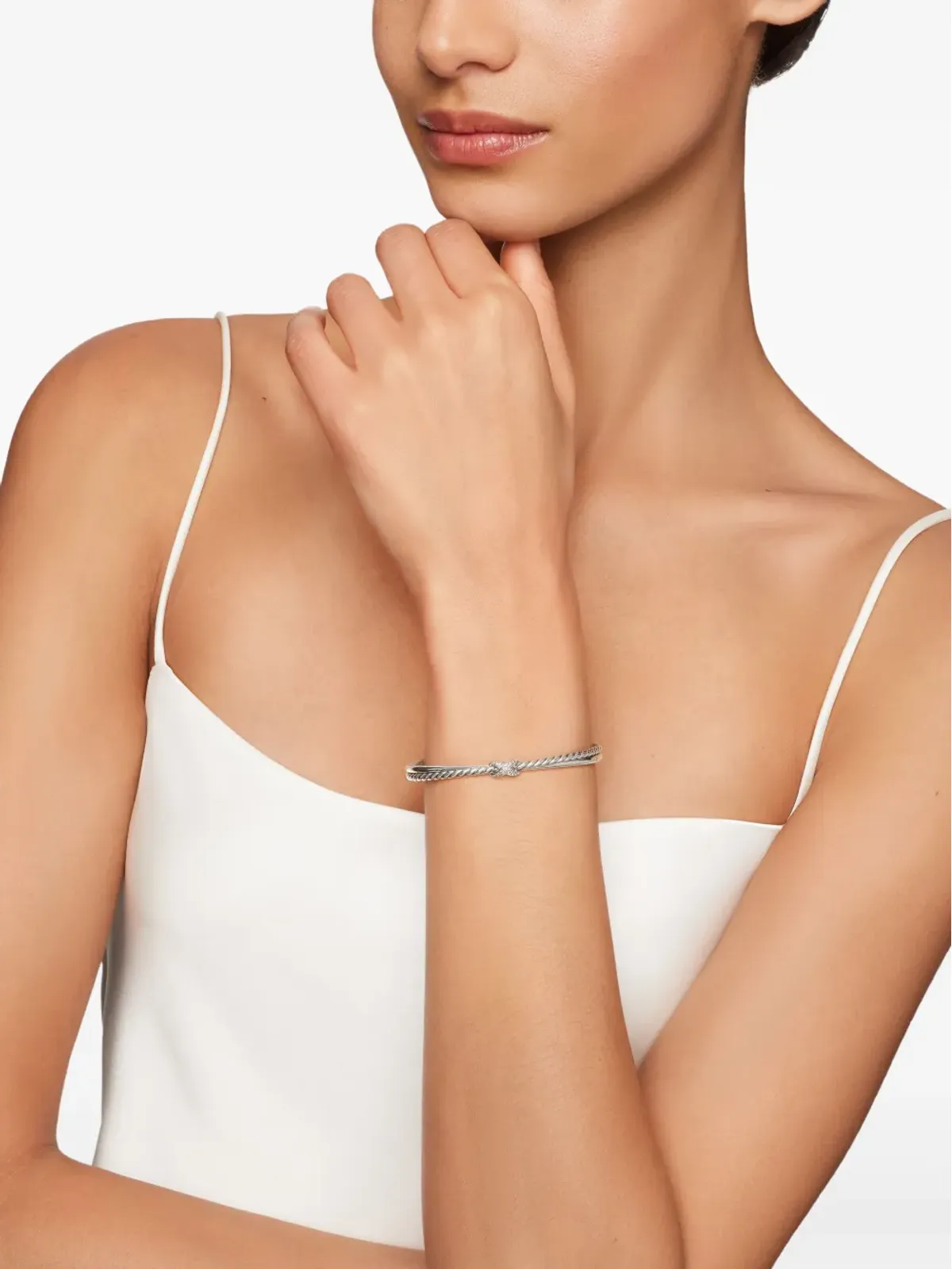 David Yurman sterling silver Petite X Center Station diamond bracelet (5.2mm) - 画像2