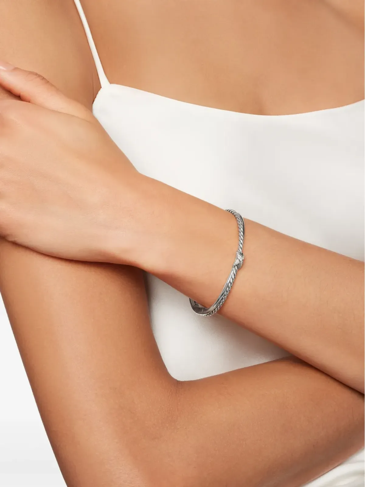 David Yurman sterling silver Petite X Center Station diamond bracelet (5.2mm) - 画像3