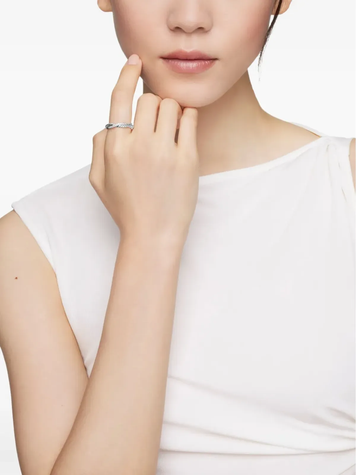 David Yurman スターリングシルバー ペティット・インフィニティ ダイヤモンド バンドリング - 画像2