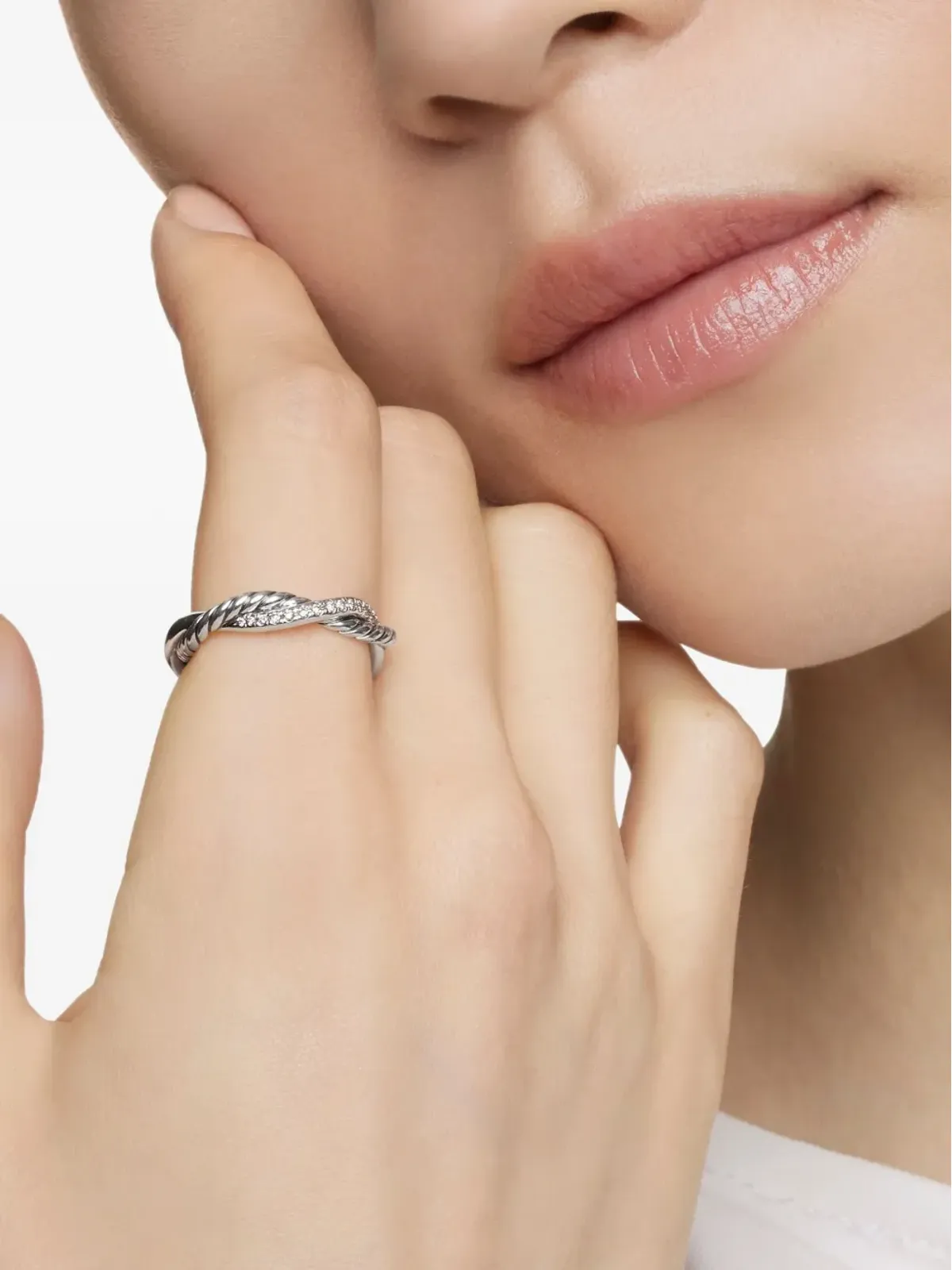 David Yurman スターリングシルバー ペティット・インフィニティ ダイヤモンド バンドリング - 画像3