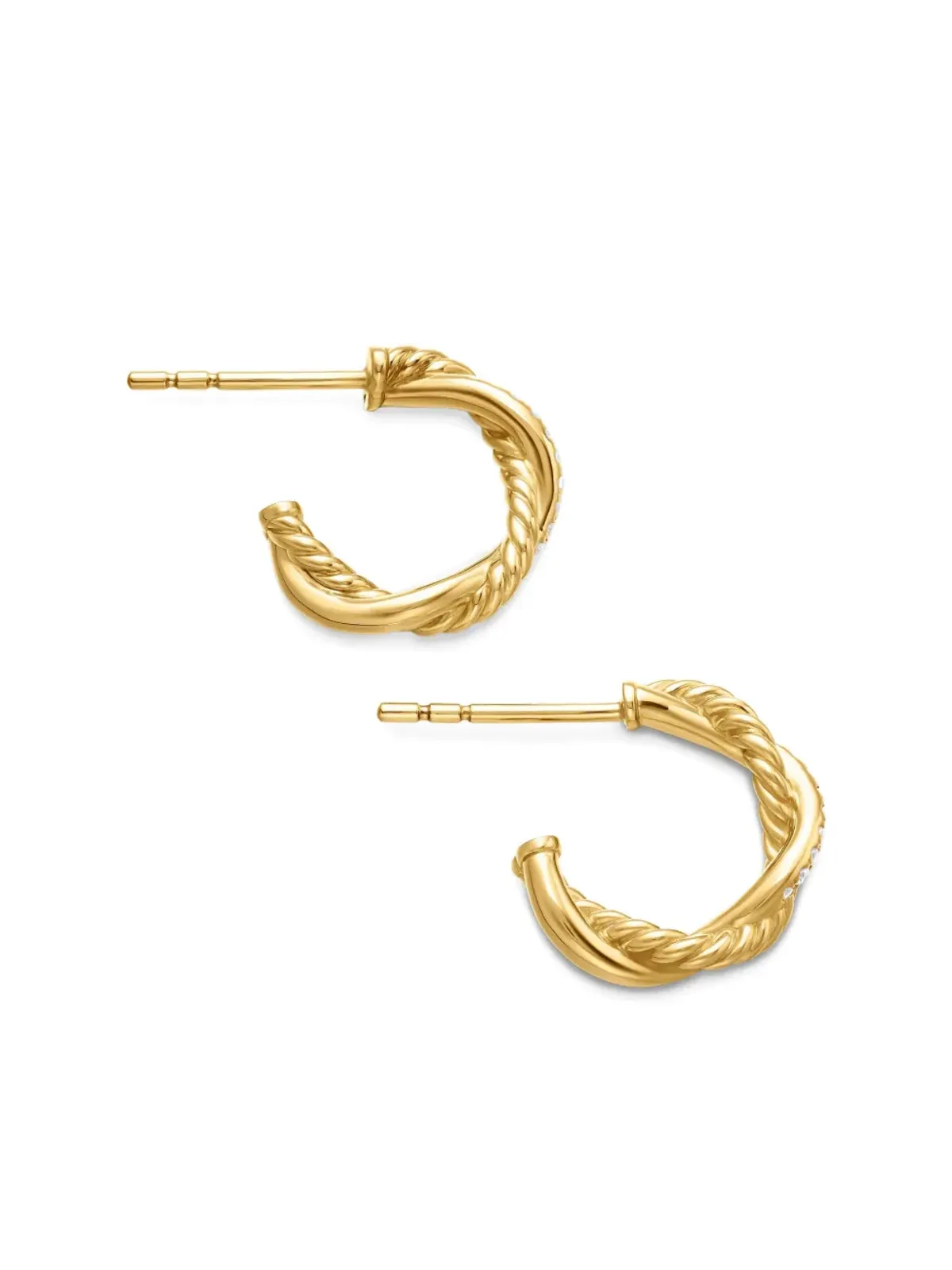 David Yurman 18Kイエローゴールド ペティインフィニティ ダイヤモンド ハギー フープピアス（3mm） - 画像5
