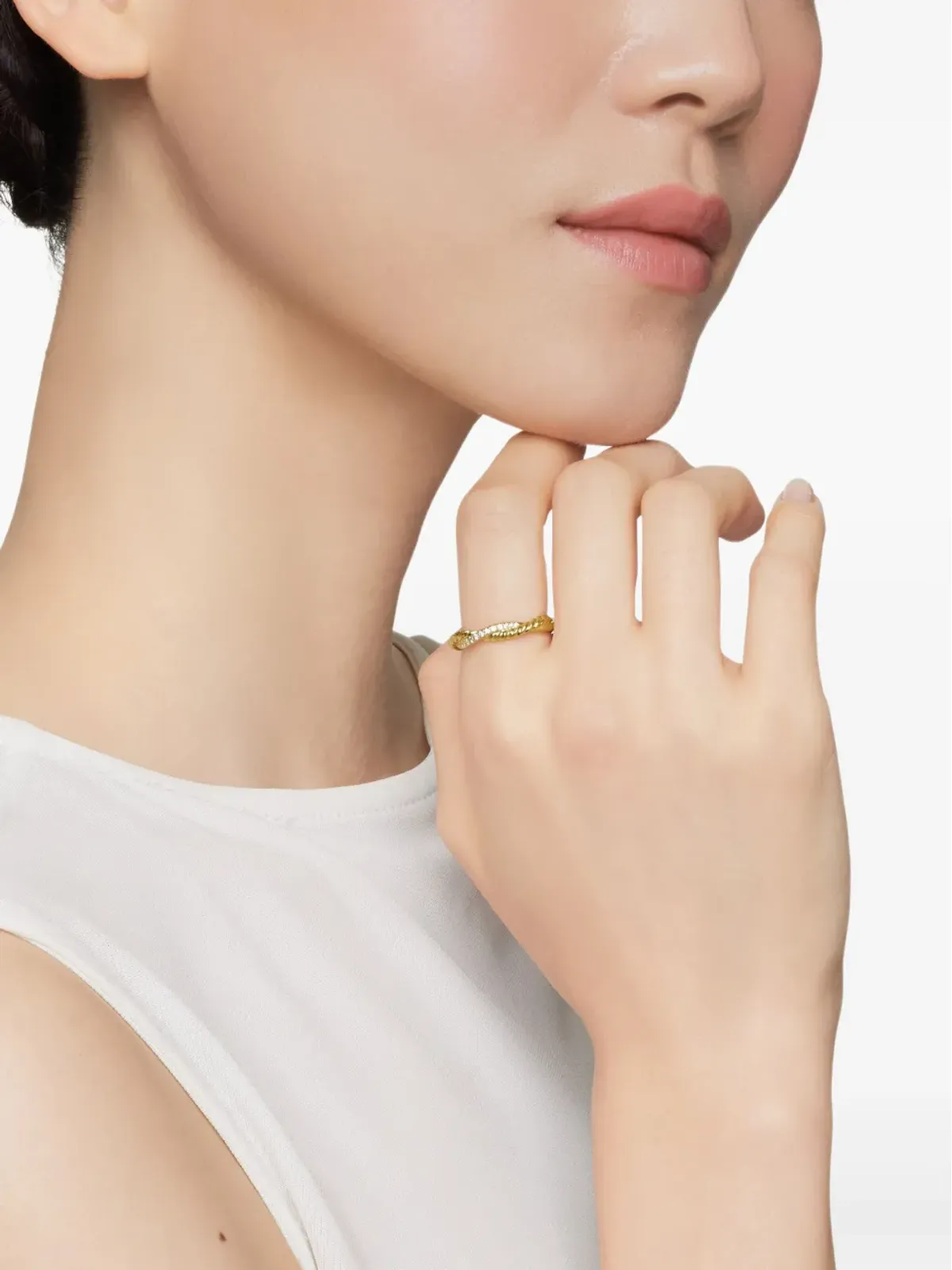 David Yurman 18Kイエローゴールド ペティット・インフィニティ ダイヤモンド バンドリング - 画像2