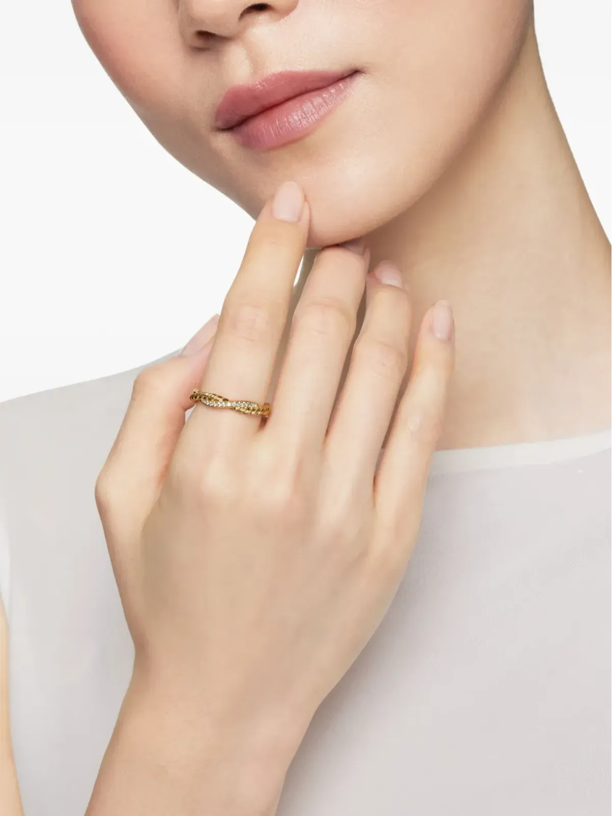 David Yurman 18Kイエローゴールド ペティット・インフィニティ ダイヤモンド バンドリング - 画像3