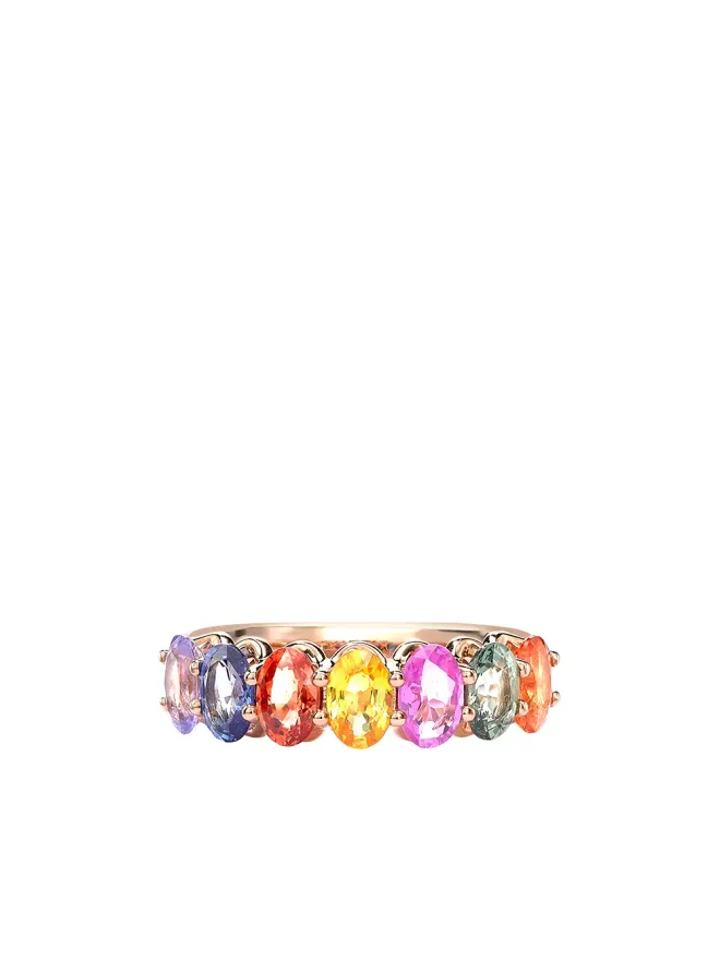 Pragnell Pragnell 18K ローズゴールド サファイア レインボーファンシー カクテルリングの商品画像