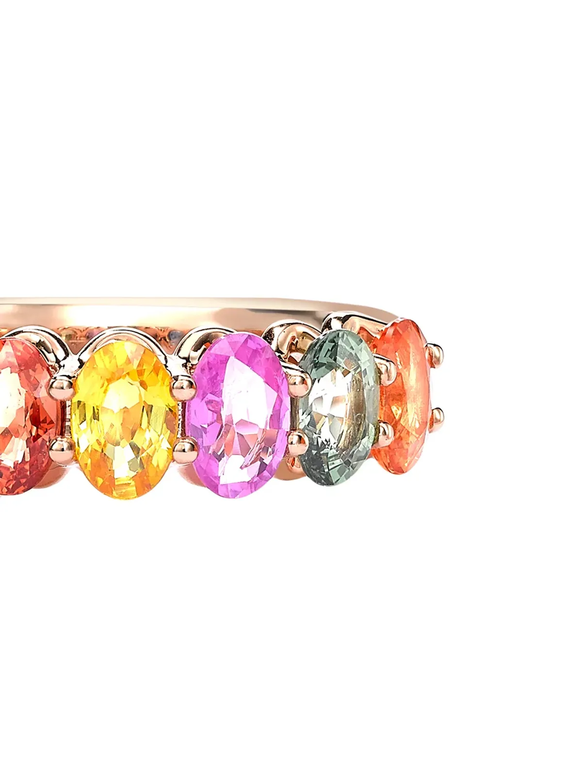 Pragnell 18K ローズゴールド サファイア レインボーファンシー カクテルリング - 画像2