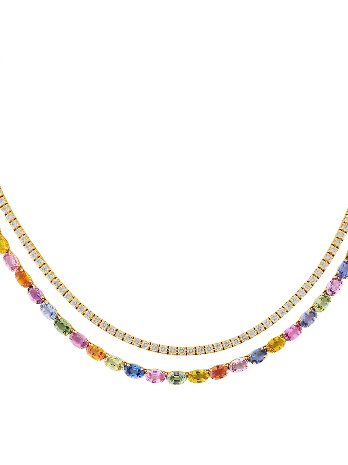Pragnell 18K ローズゴールド虹色ファンシーサファイアとダイヤモンドの2列ネックレス（ピンク） - 画像2