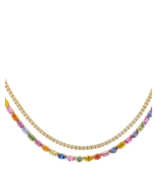 Pragnell 18K ローズゴールド虹色ファンシーサファイアとダイヤモンドの2列ネックレス（ピンク） - サムネイル2