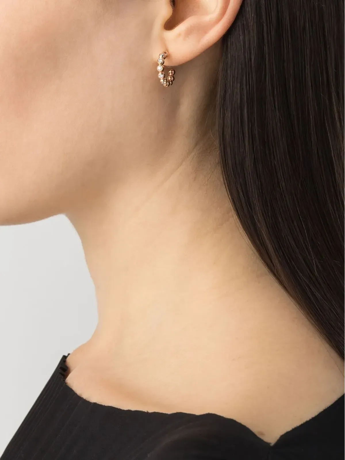 Pragnell 18K ローズゴールド ボヘミア ダイヤモンド フープ イヤリング ピンク - 画像2