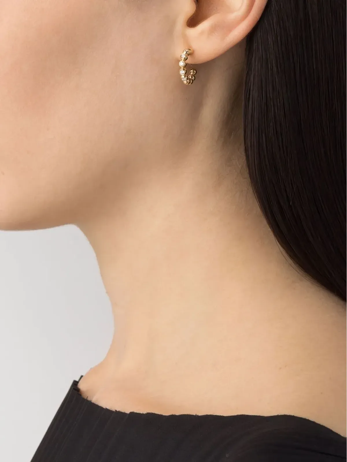 Pragnell 18K イエローゴールド ボヘミア ダイヤモンド フープピアス - 画像2