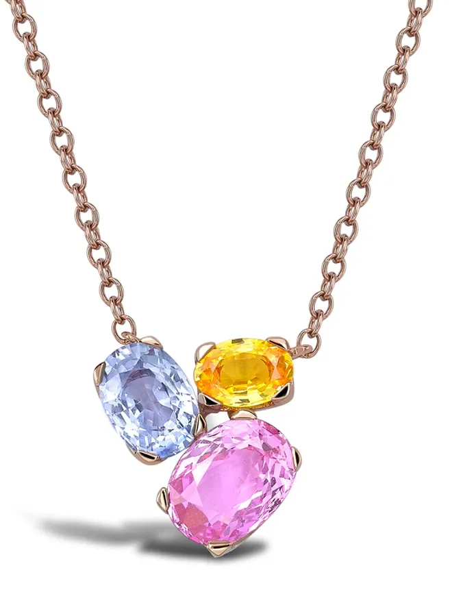 Pragnell Pragnell 18kt rose gold Rainbow Fancy sapphire three-stone pendant necklace - Pinkの商品画像