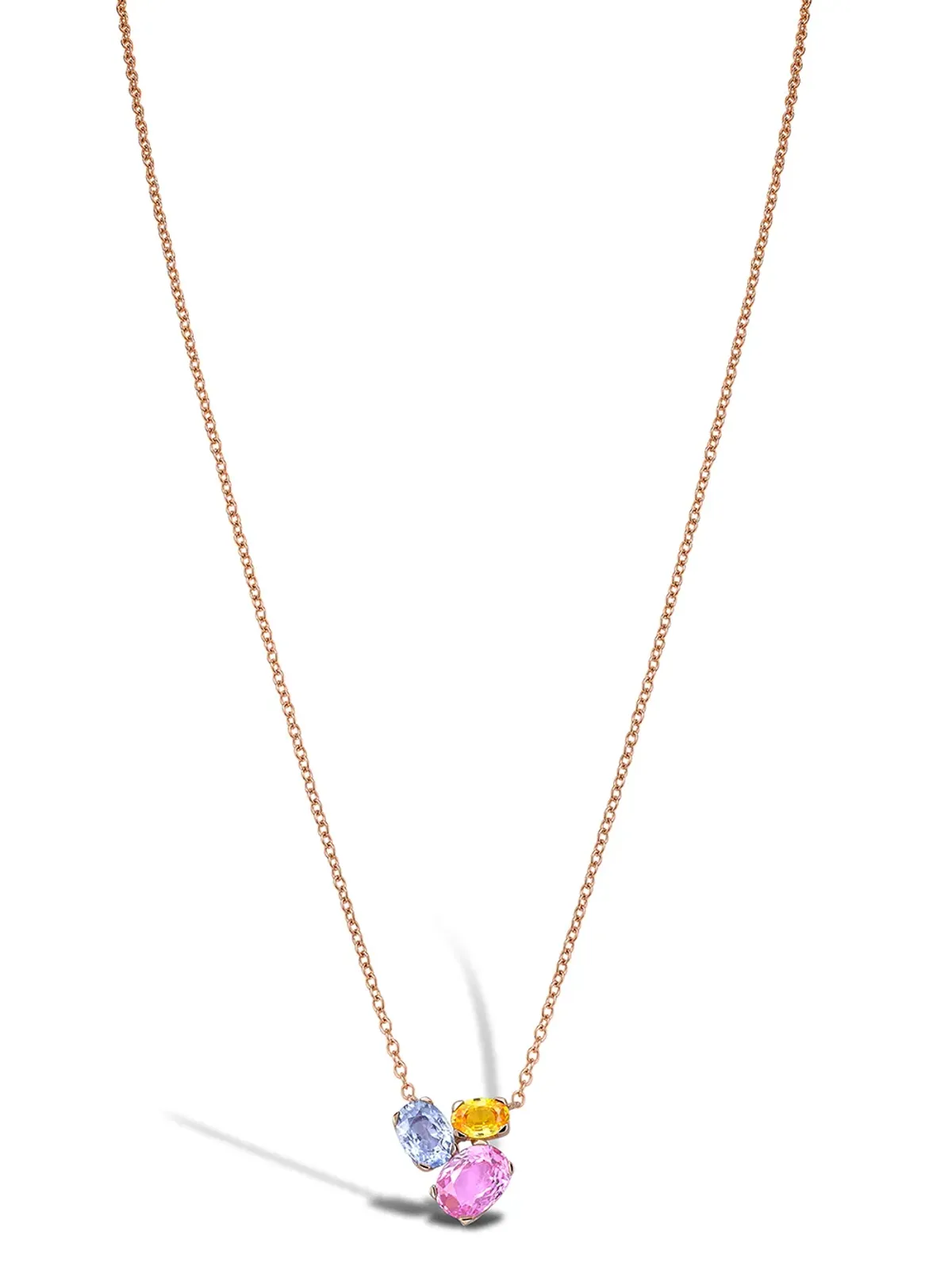 Pragnell 18kt rose gold Rainbow Fancy sapphire three-stone pendant necklace - Pink - 画像2