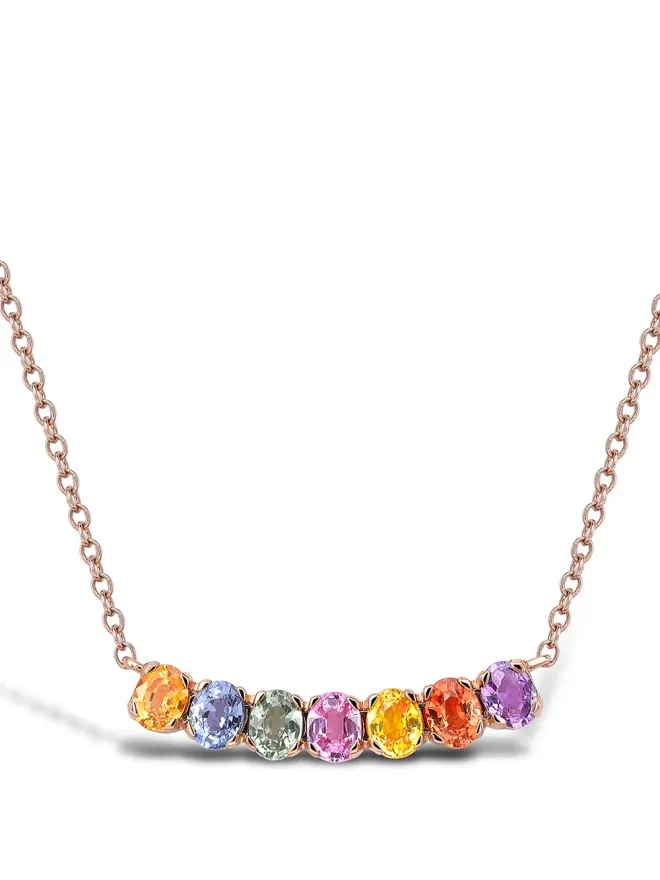 Pragnell Pragnell 18kt ローズゴールド 虹色ファンシーサファイア ライン ペンダントネックレス - ピンクの商品画像