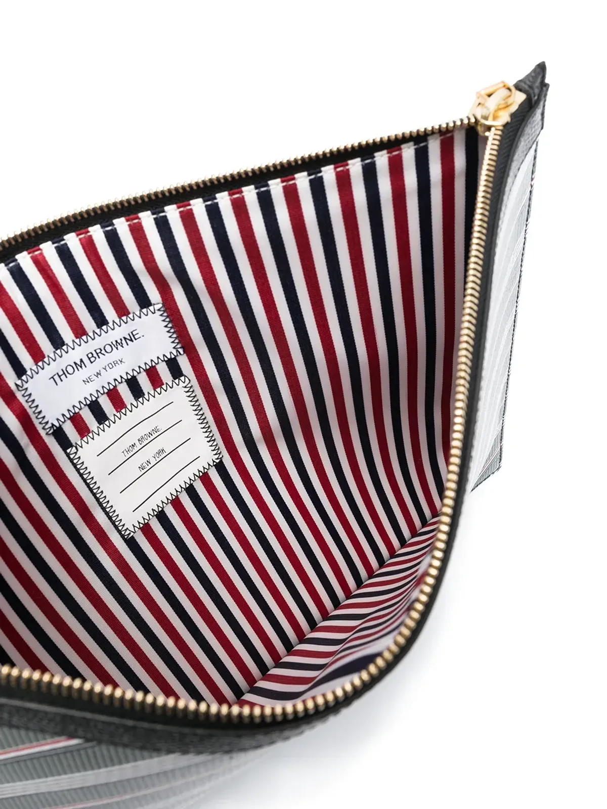 Thom Browne ストライプ ロゴプリント ポーチ（グレー） - 画像5