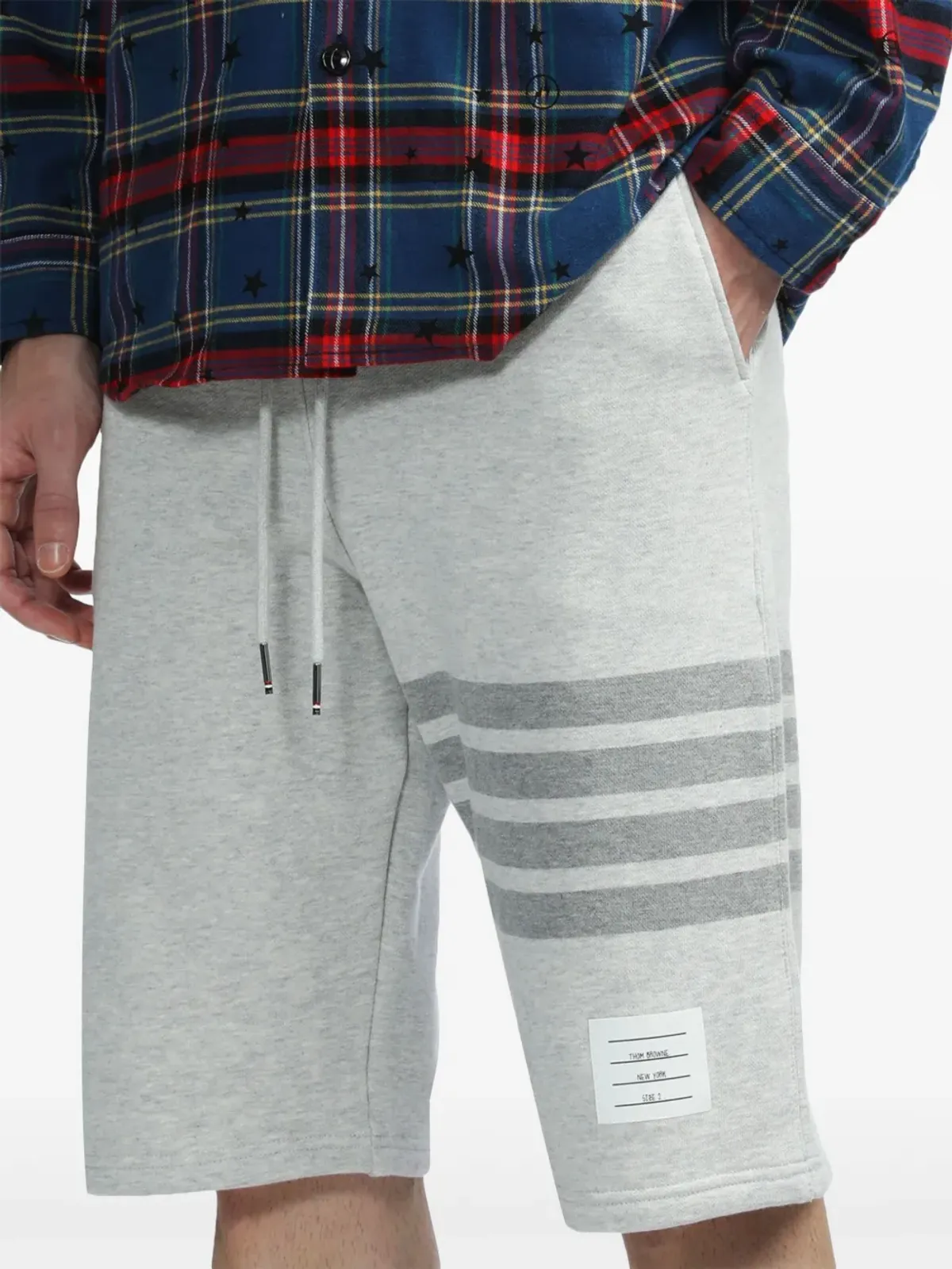 Thom Browne 4バー モチーフ ドローストリング トラックショーツ グレー - 画像5