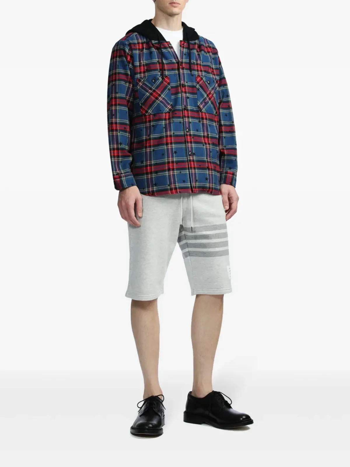 Thom Browne 4バー モチーフ ドローストリング トラックショーツ グレー - 画像2