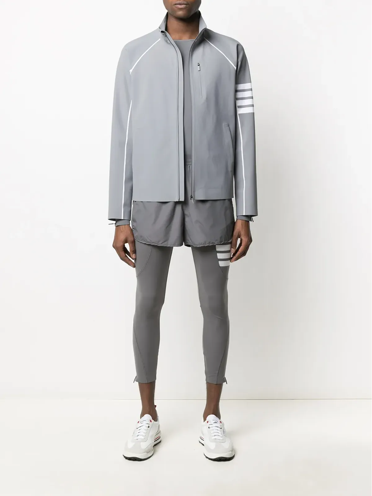 Thom Browne 4-Barストライプ 軽量コンプレッションタイツ（グレー） - 画像2