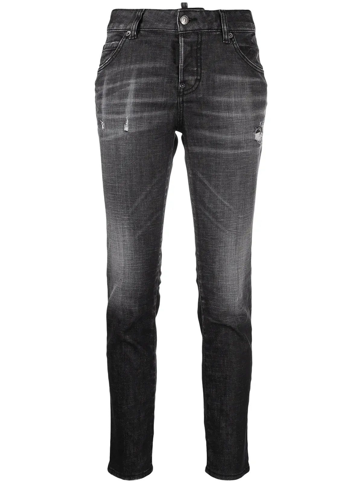 DSQUARED2 ディストレス加工 ロゴパッチ付き クロップドデニムジーンズ - 画像1