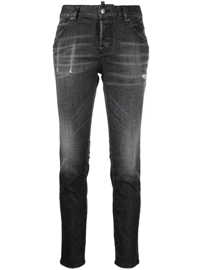 Dsquared2 DSQUARED2 ディストレス加工 ロゴパッチ付き クロップドデニムジーンズの商品画像