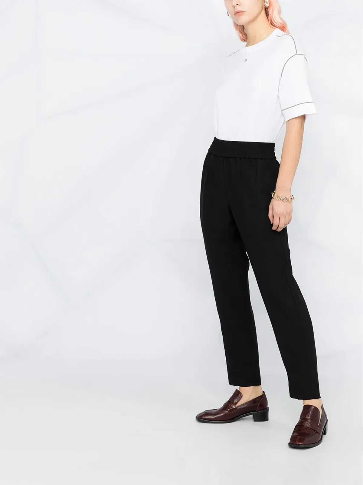 Brunello Cucinelli ウエストゴム仕様 クロップドパンツ - ブラック - 画像4