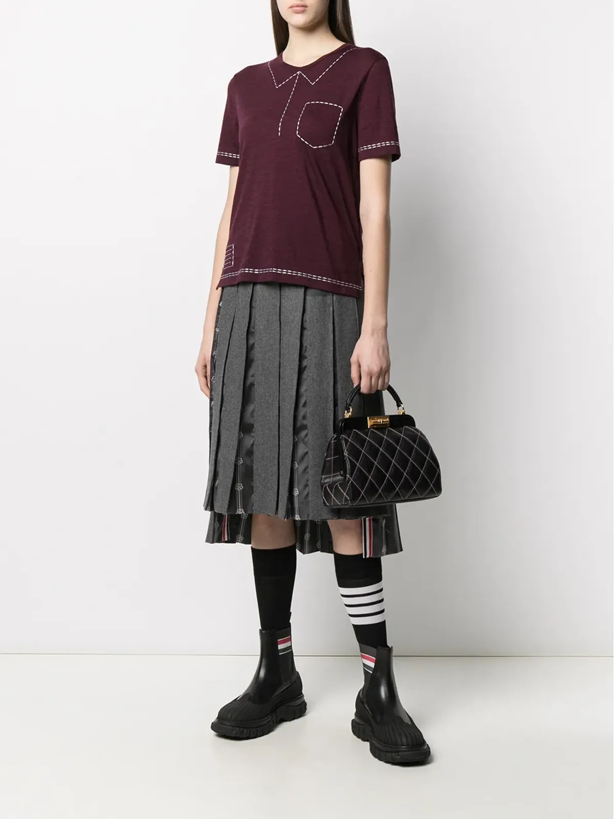 Thom Browne トロンプ・ルイユ風 半袖Tシャツ - Red - 画像2