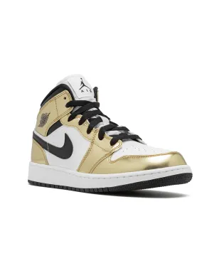 Jordan Kids エアジョーダン1 ミッド SE メタリックゴールド スニーカー - サムネイル1