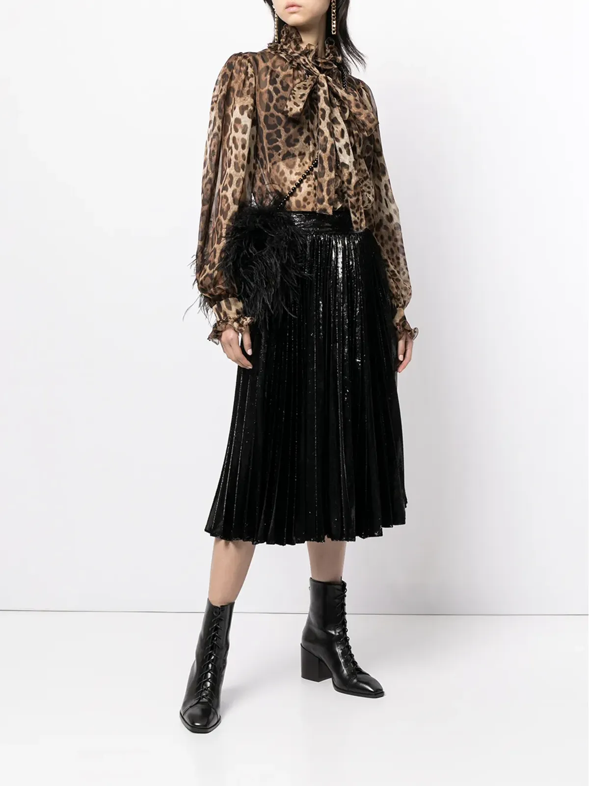 Dolce & Gabbana レオパード柄シルクシャツ ブラウン - 画像2