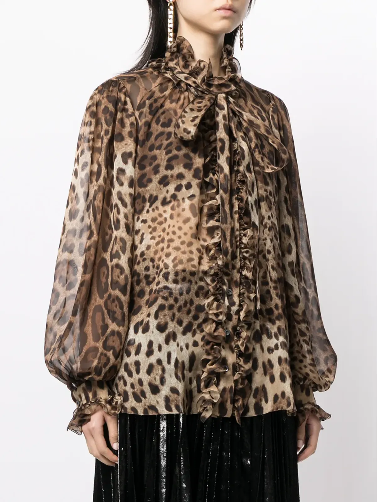 Dolce & Gabbana レオパード柄シルクシャツ ブラウン - 画像3