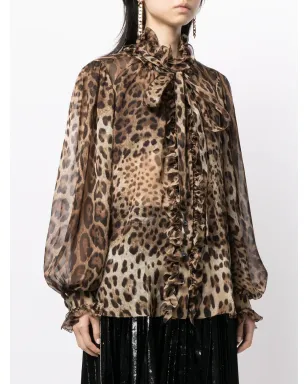 Dolce & Gabbana レオパード柄シルクシャツ ブラウン - サムネイル3