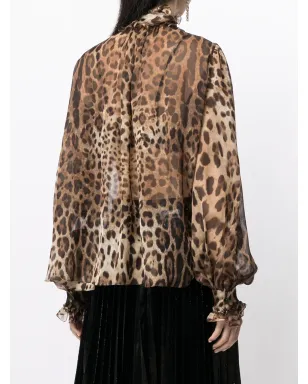 Dolce & Gabbana レオパード柄シルクシャツ ブラウン - サムネイル4