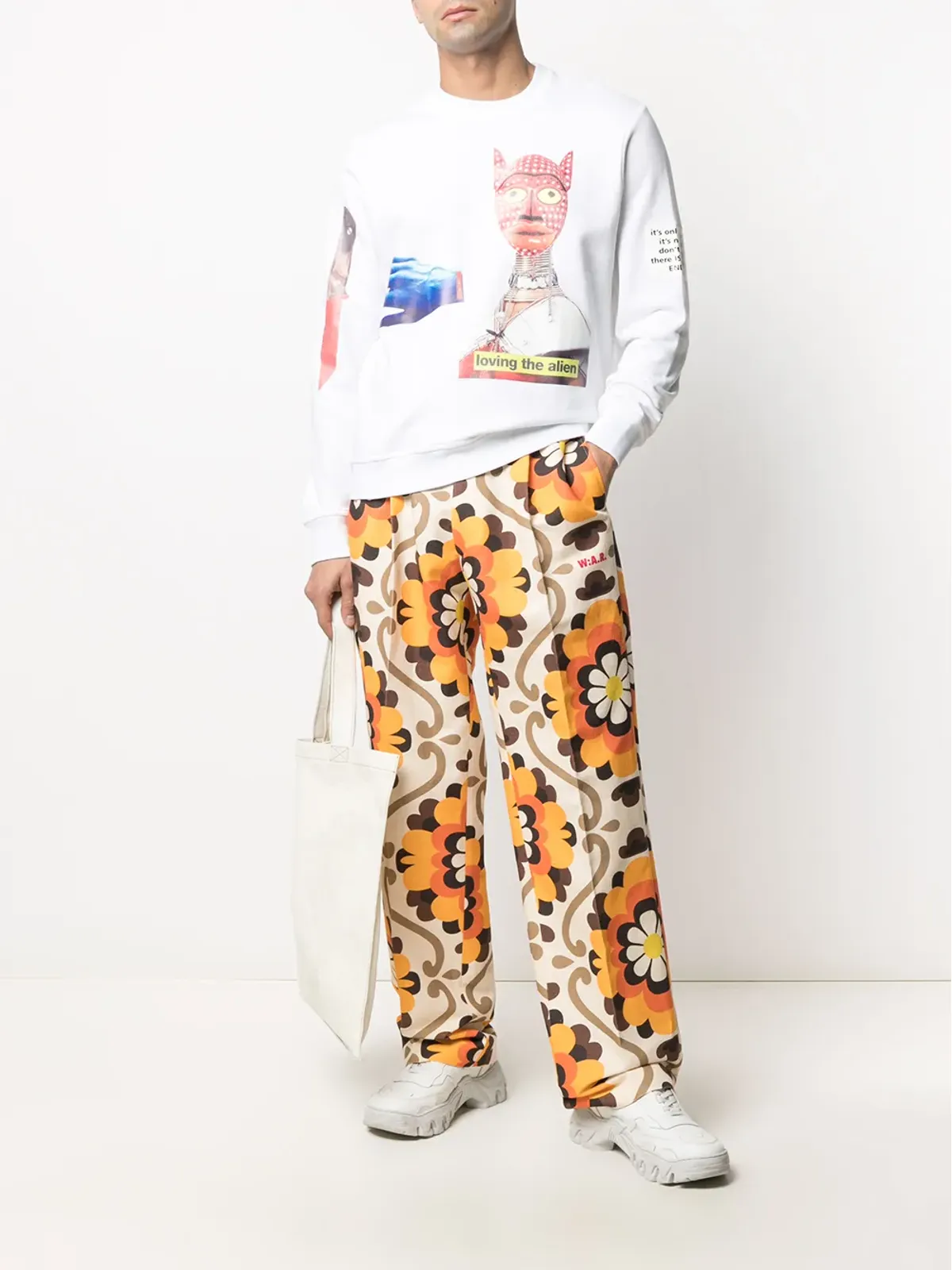 Walter Van Beirendonck Pre-Owned ドリームフラワープリントパンツ（ニュートラルカラー） - 画像2